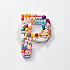 Colorful Letter P With Pills And Drugs - Commercial Imagery