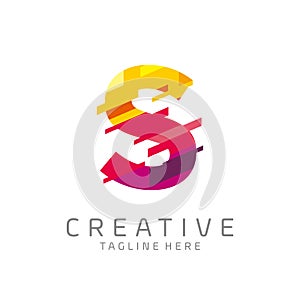 Colorful letter S tech logo design vector with pixel/glitch motion concept. multimedia, technology, digital, innovation company