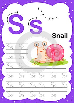 Colorful letter s Uppercase and Lowercase alphabet A-Z, Tracing and writing daily printable A4 practice worksheet with cute