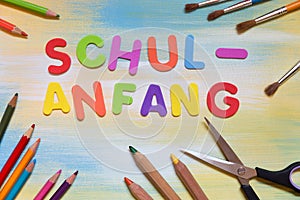 Colorful letters, german word, concept school beginning