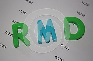 Colorful Letters RMD, Required Minimum Distribution, and a List of Numbers photo