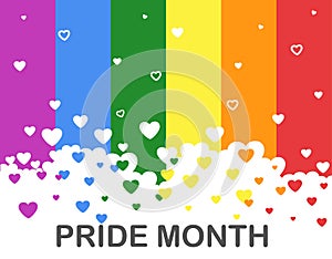 Colorful LGBT pride month with hearts on rainbow colorful background