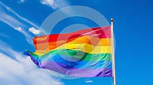Colorful LGBTQ pride flag waving