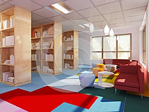 Colorful library in kitch styled school photo