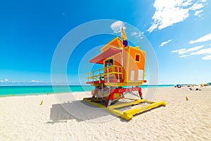 Colorful lifeguard hut in world famous Miami Beach