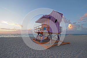 Colorful lifeguard stand on Miami Beach, Florida.