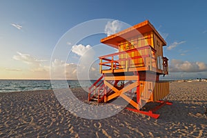 Colorful lifeguard stand on Miami Beach, Florida.