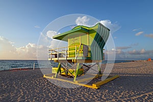Colorful lifeguard stand on Miami Beach, Florida.