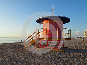 Colorful lifeguard stand on Miami Beach, Florida.