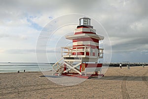 Colorful lifeguard stand on Miami Beach, Florida.