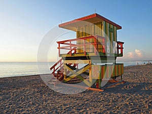 Colorful lifeguard stand on Miami Beach, Florida.