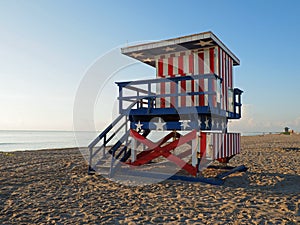 Colorful lifeguard stand on Miami Beach, Florida.