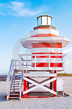 Colorful lifeguard tower at South Beach in Miami