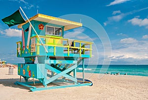 Colorful Lifeguard Tower in South Beach, Miami Beach, Florida