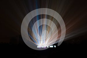 Colorful light beam from movie projector