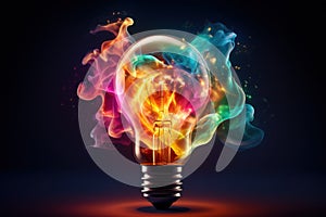 Colorful light bolb with splashes of color energy waves, Creative idea business concept