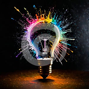 Colorful Light Bulb Explosion on Black Background