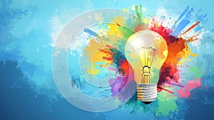 Colorful light bulb explosion with paint shards, a creative idea. Business, ideas and innovation.