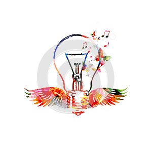 Colorful light bulb with wings