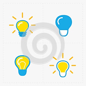 Colorful Light bulbs. Bulb icon set.