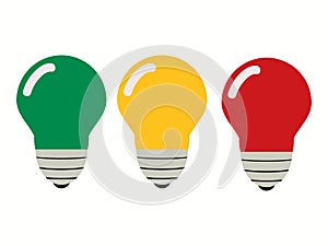 Colorful Light bulbs icons isolated on white background. Stop, ready, go educational sign. isolated design elements