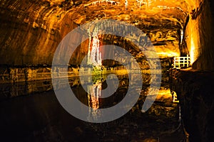 Colorful light effect inside Khewra salt mine