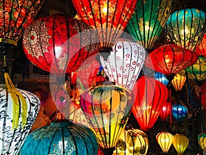 Colorful of light lantern at night street Hoi An ancient town, Vietnam