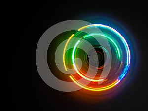 Colorful light neon circle in dark black background