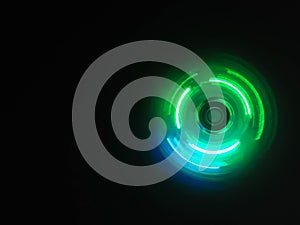 Colorful light neon circle in dark black background