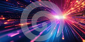Colorful light rays and particles creating a dynamic burst effect in space