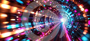 colorful light tunnel with light high-speed motion, generative AI