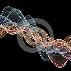 Colorful light waves create an abstract pattern against a black background. The