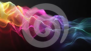 Colorful light waves flowing across dark background