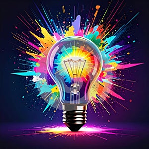 Colorful Lightbulb Explosion with Bright Rainbow Splashes