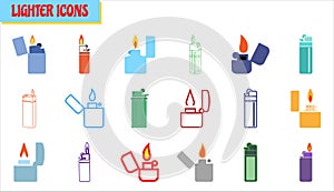 Colorful lighter line and flat vector icon set