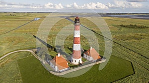 Colorful lighthouse at Westerhever, Germany