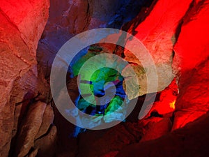 Colorful lighting in a cave