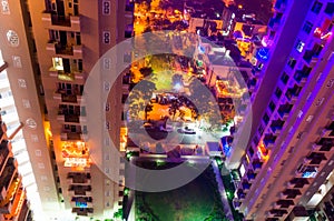 Colorful lights on noida skyscraper