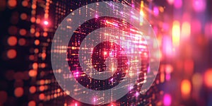 Colorful lights and patterns create a dynamic visual display in an abstract design