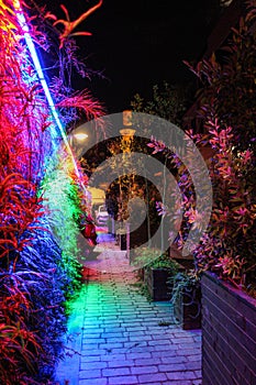 Colorful lights on the street in Antalya