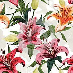 Colorful Lily Pattern With Realistic Attention To Detail