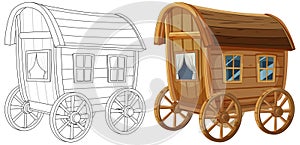 Colorful and line art wooden wagon