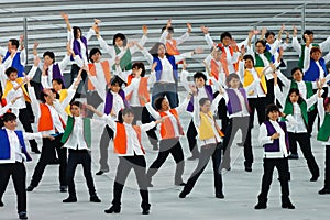 Colorful line dancers