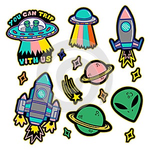 Set stickers or patches on space topic photo