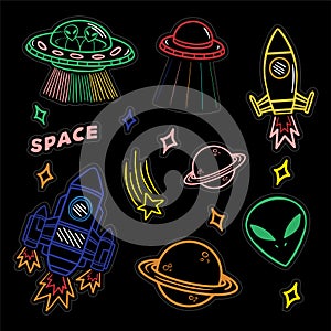 Set stickers or patches on space topic photo