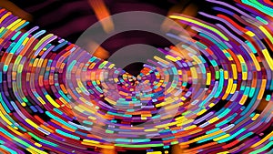 Colorful linear abstraction in the space, background with bright semicircular lines, 3d render backdrop