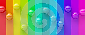 Colorful lines with ball in row 3d render