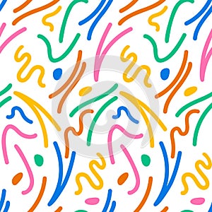 Colorful lines squiggle seamless pattern vector illustration