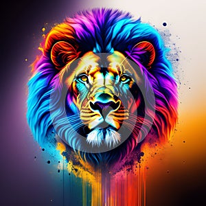 Colorful lion with a beautiful background- Ai Generated.