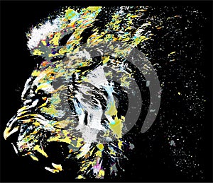 Colorful lion face drawing vibrant vivid colored t-shirt design vector illustrations.